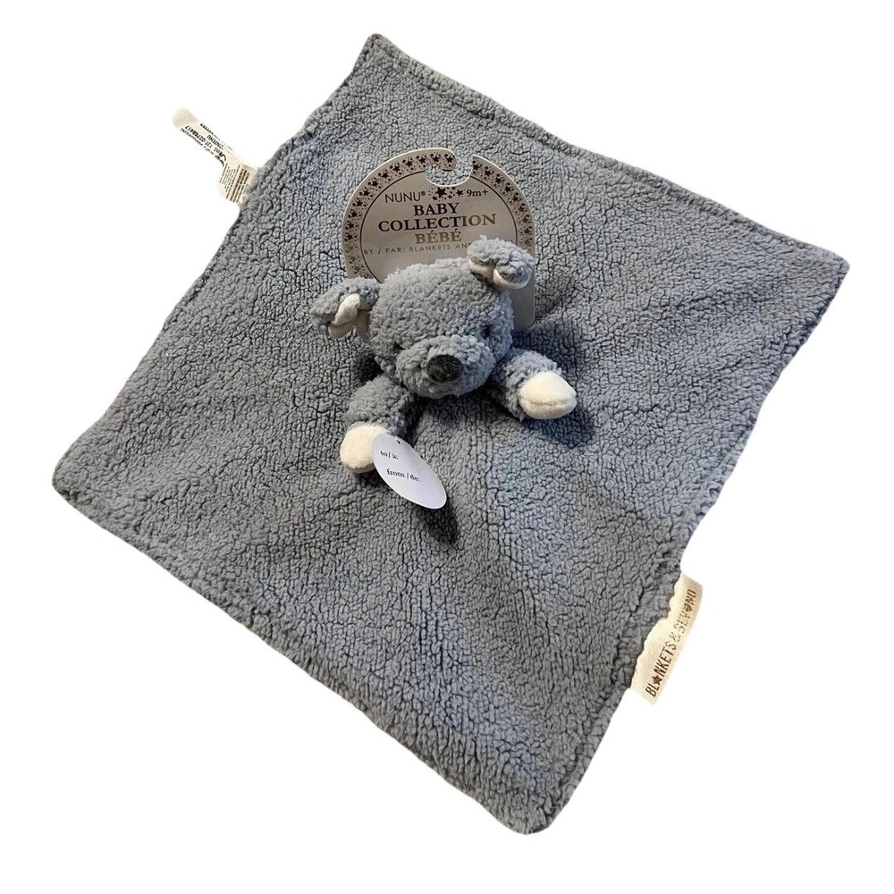 New Blankets and Beyond Blue Puppy Dog Lovey White Plush Baby Security Blanket